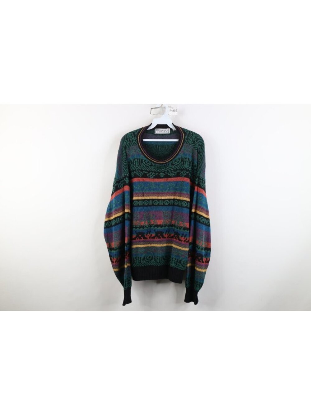 Vtg 90s Streetwear Mens Large Rainbow Fair Isle Geometric Knit Crewneck Sweater